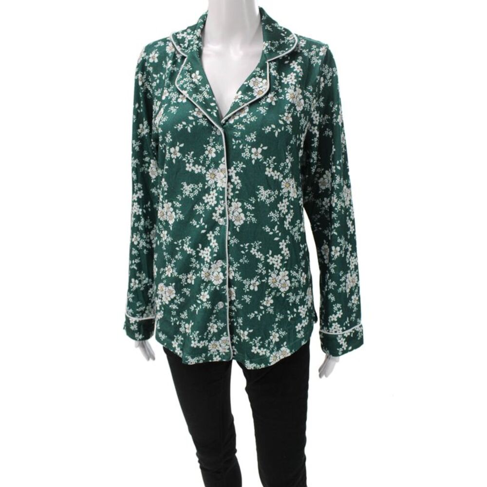 Ekouaer Womens Floral Print Pajama Shirt Green Size Small